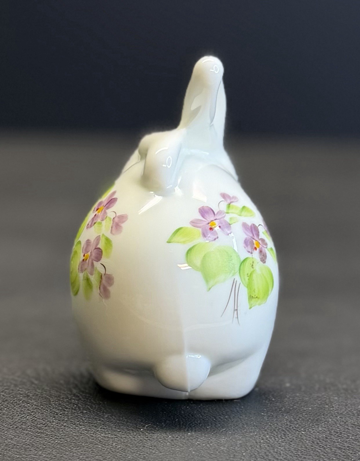 Fenton Bunny ~ Hand Painted “Violets In The Snow” Milk Glass Signed Nancy R