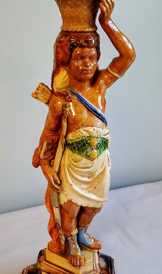 Continental Majolica Figural Candle Holder Blackamoor Form 19th Ct. Makers Mark