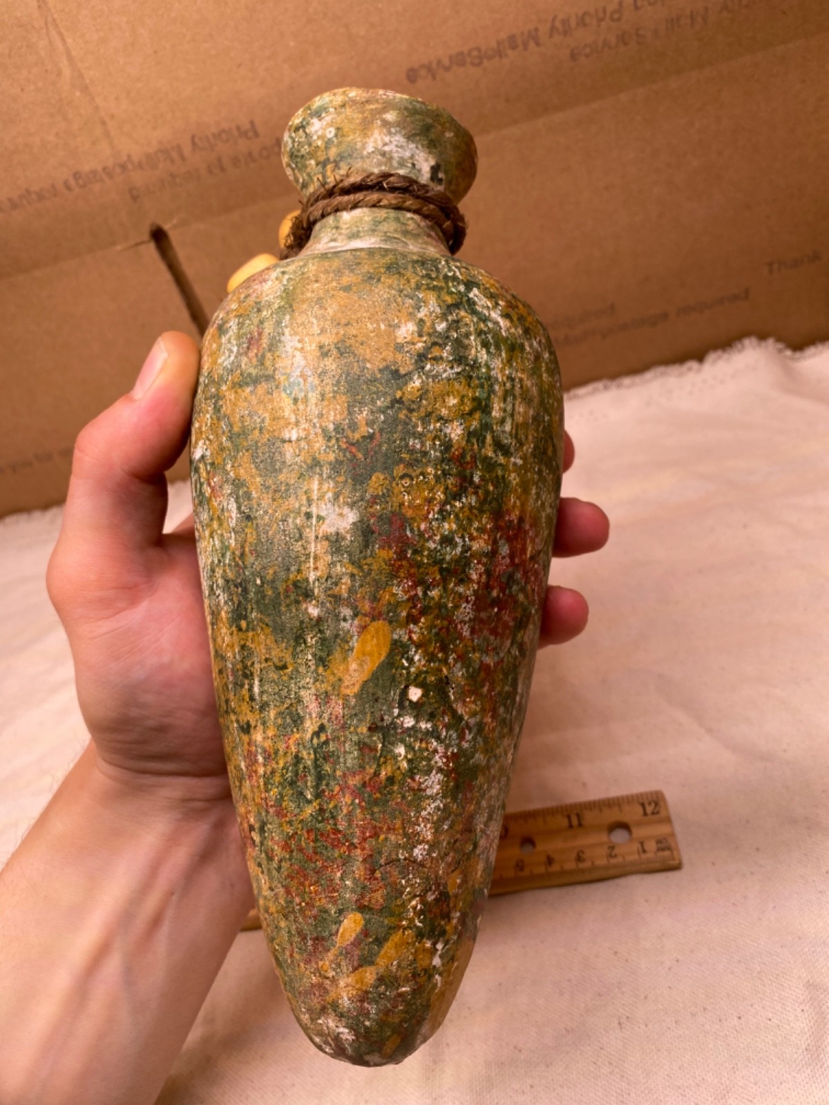 Ceramic Pottery Clay vase urn Earth tone Amphora rope bead vintage