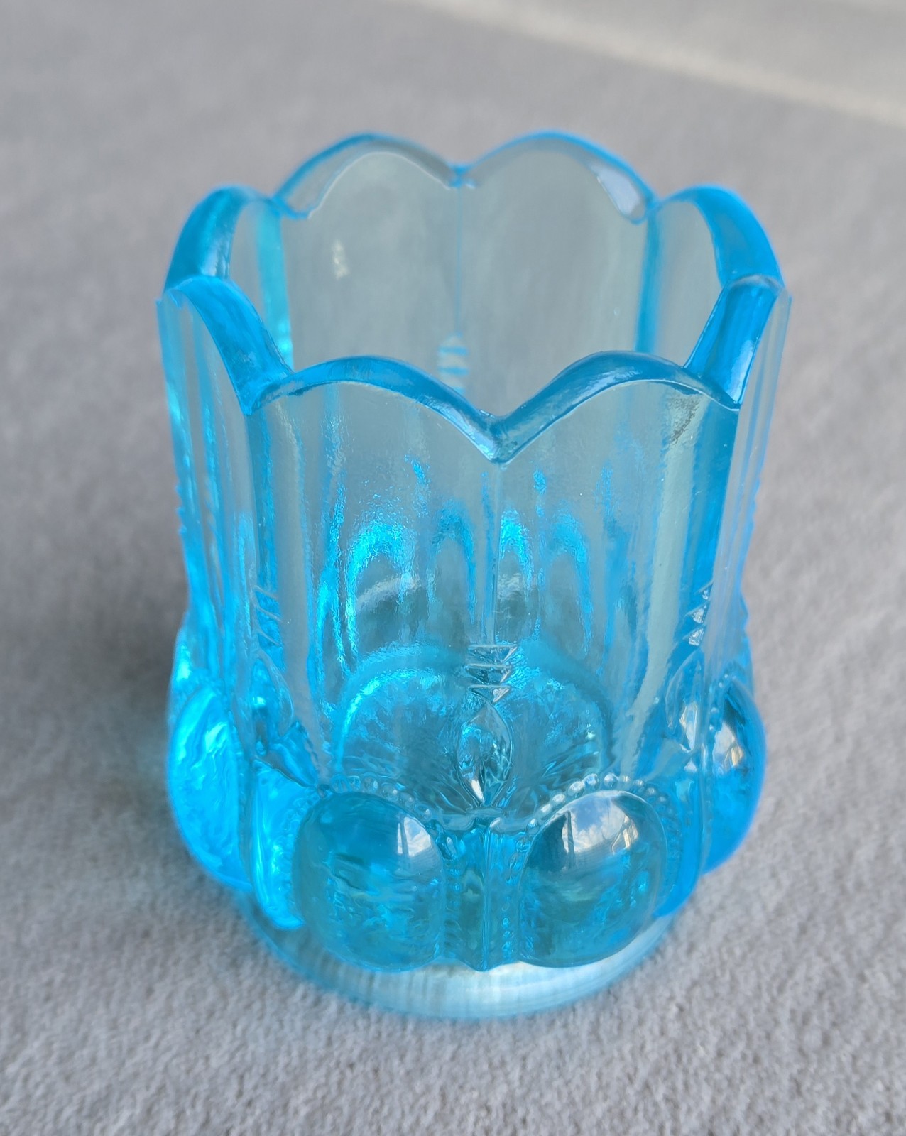 Degenhart Uranium Toothpick Holder Sapphire Blue UV Glass Beaded Oval 1950s-60s