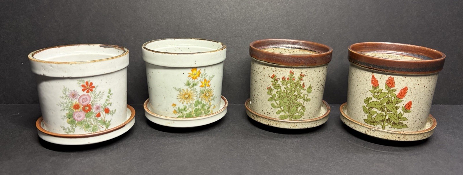 Vintage Takahashi Speckled Stoneware Flower Pot Planters Japan San Francisco