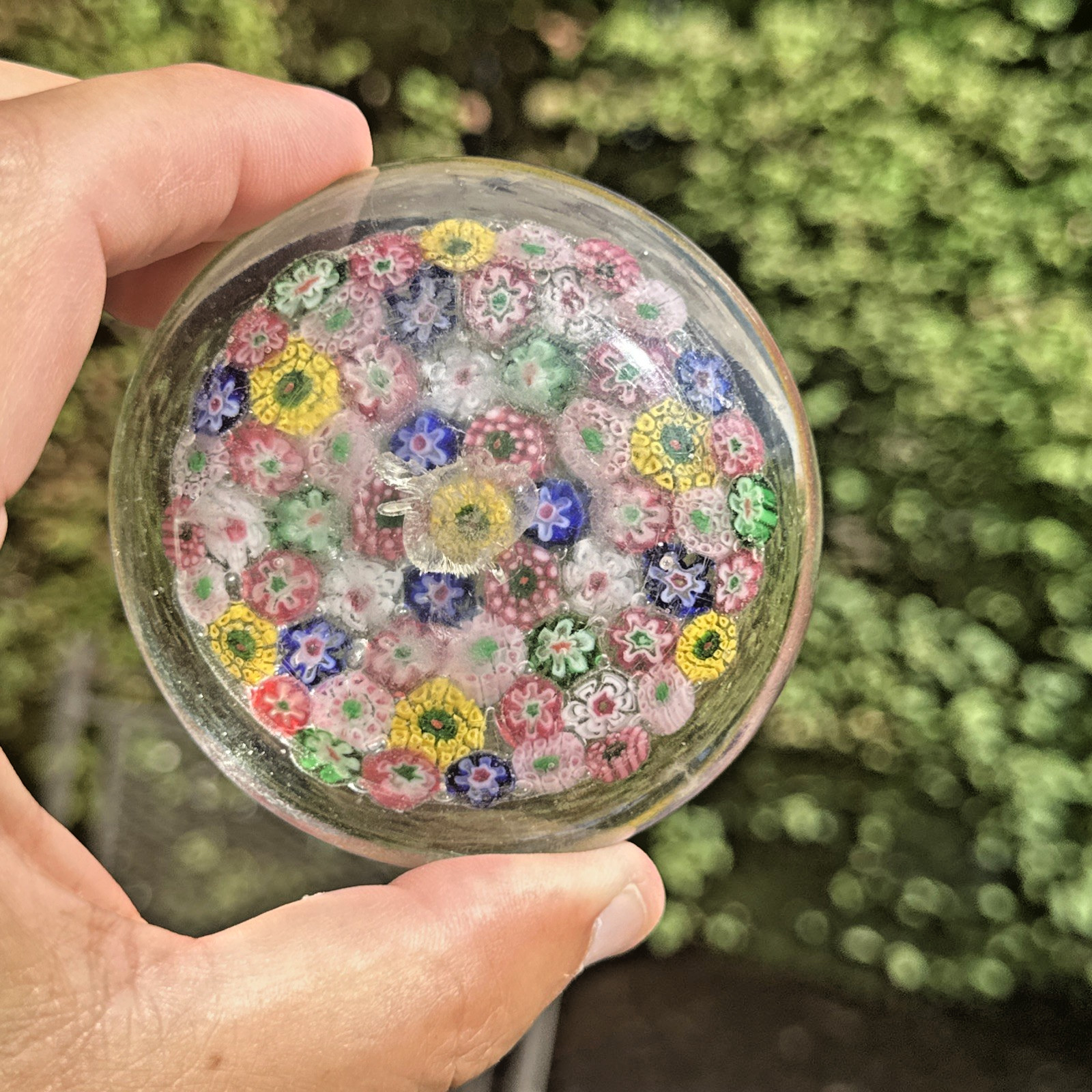 ANTIQUE CHINESE MILLEFIORI MULTI~COLORED CANES GLASS PAPERWEIGHT 1930’s