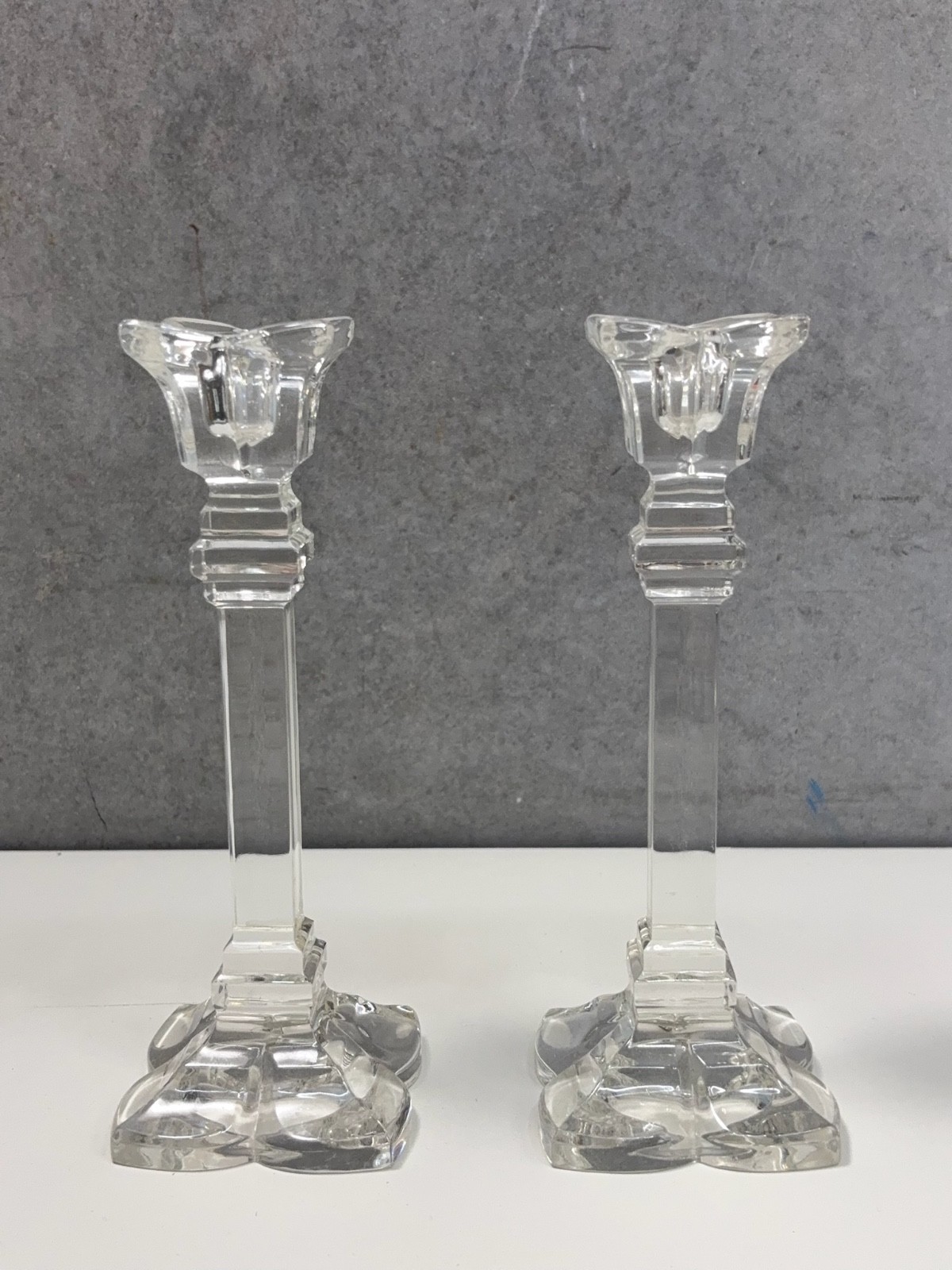 Set of 2 Mikasa “The Petals” Candlestick Holders ~ 7 3/4” Lead Crystal Clear