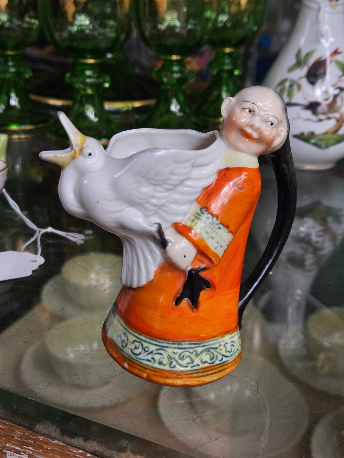 Schafer & Vater Porcelain Figural Creamer Asian Character Holding Goose