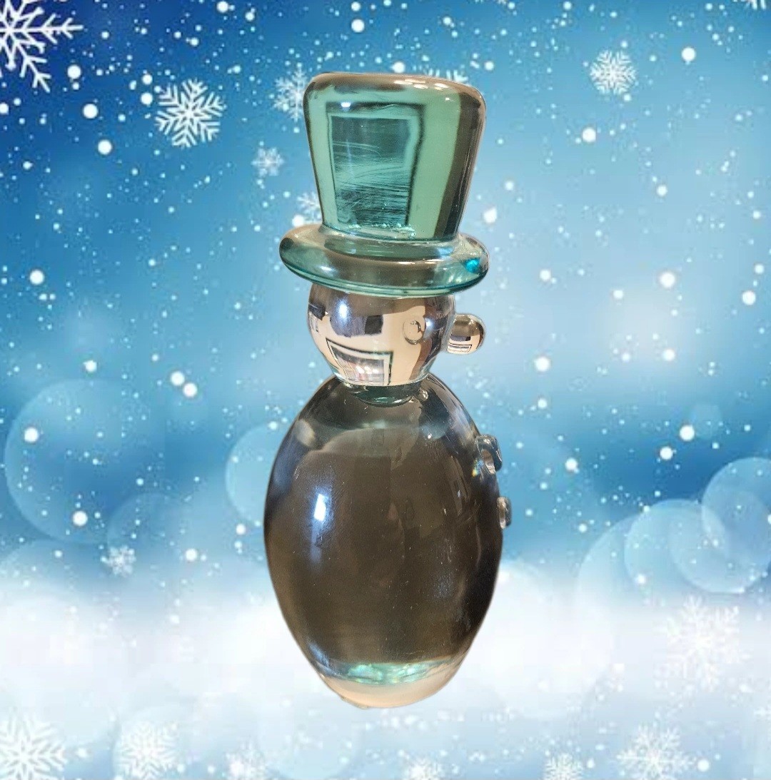 Vintage Blenko Glass 76A Snowman Figurine Paperweight Antique Green Hat 6″