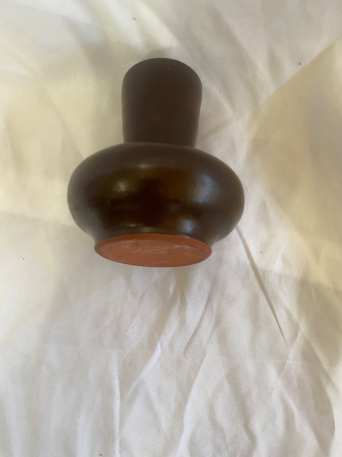 Vintage Bud Vase Clay Brown Glaze Fluted Neck Heavy 4×4 Unsigned Unique