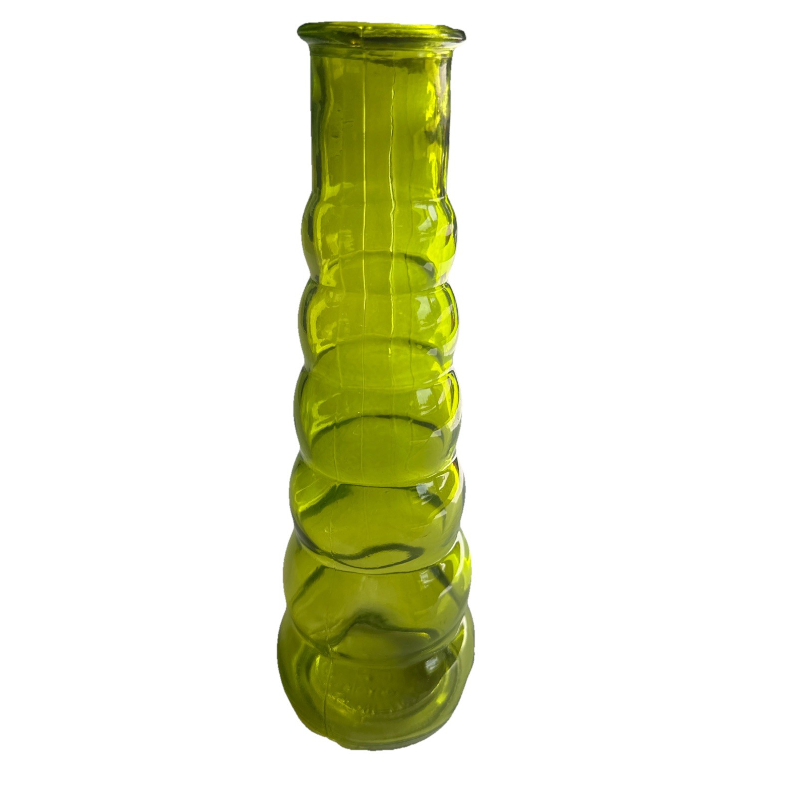 VTG Green Glass Bubble Vase 8 1/2 Inches Tall. Base Is 2 3/4inches Wide