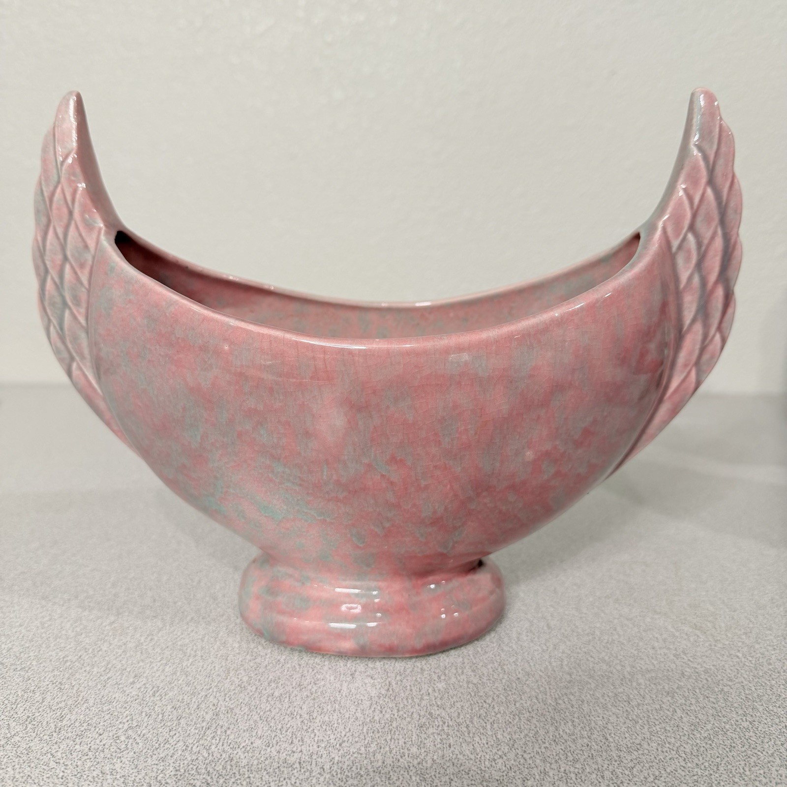 Art Deco Artistic Potteries CA 700 Pink Vase Crescent Wings Planter MCM