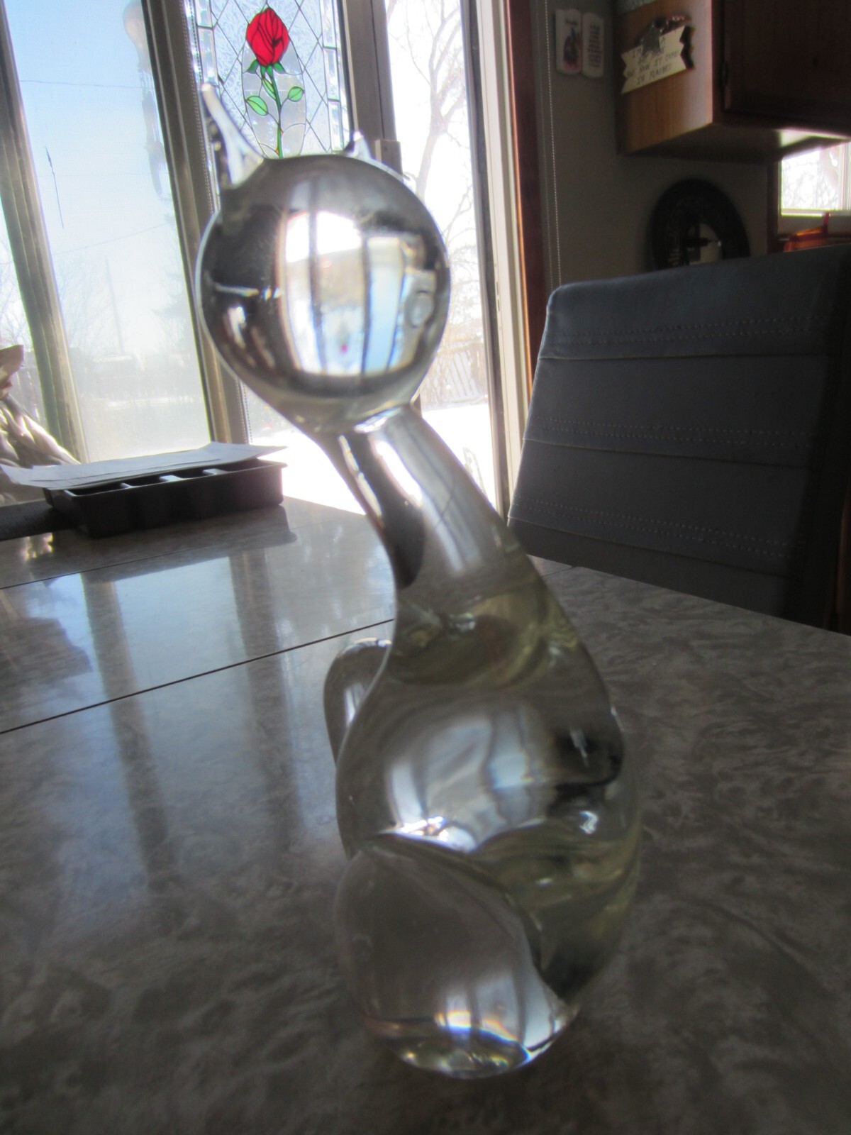 VTG. LARGE SIGNED art glass cat Unbranded clear color 7 3/4 in. tall