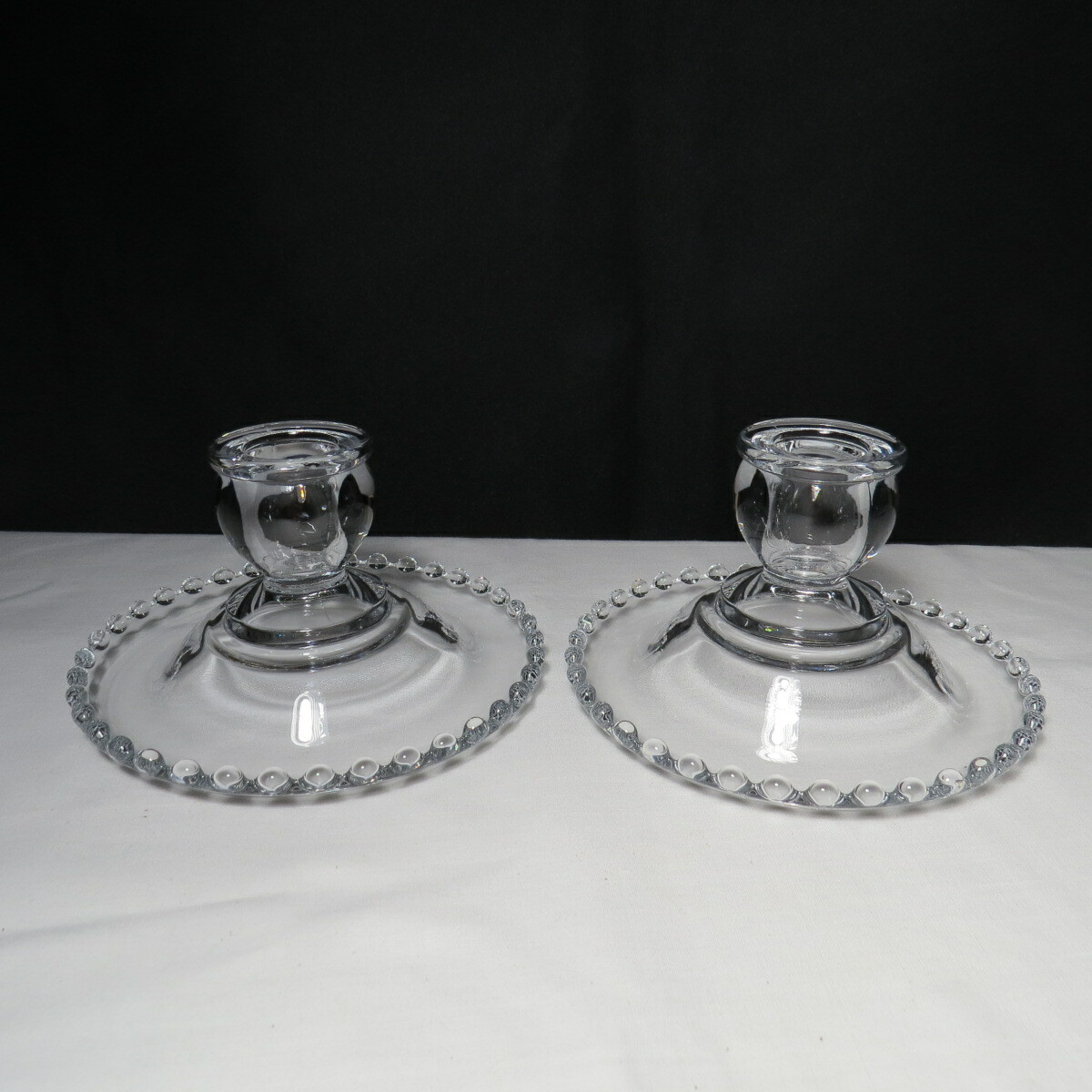 Pair Vintage Imperial Glass Candlewick Rolled Edge Candlesticks Candle Holders