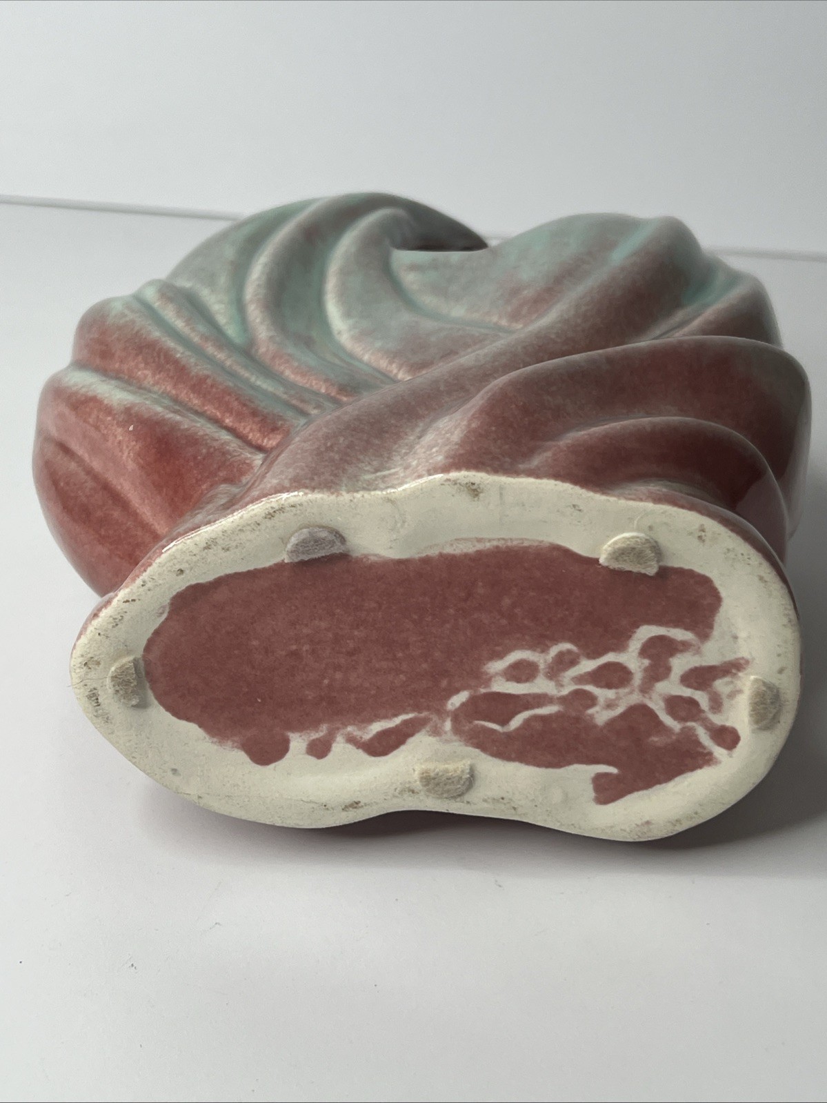 Vintage MCM Abstract Ceramic Art Vase Sculpture Pink Green Drip Glaze
