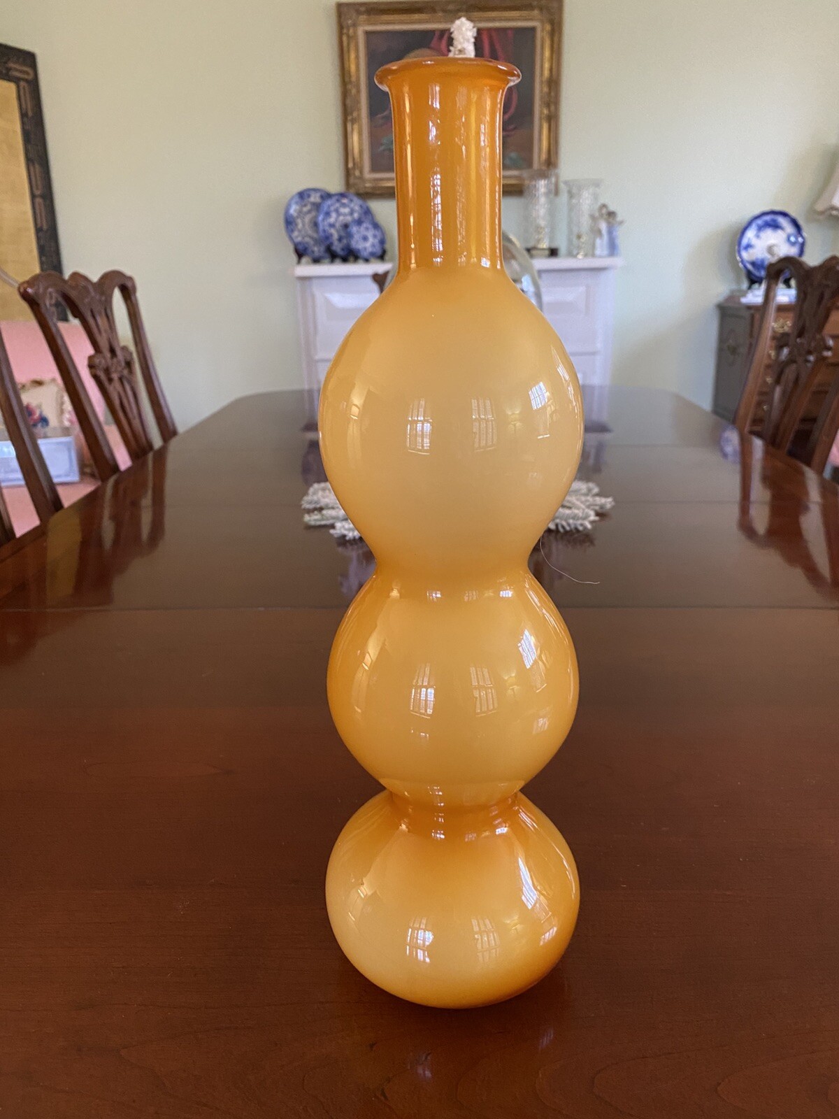 Empoli MCM Italian Murano Cased Amber Bubble-Gurgle Bottle 15”