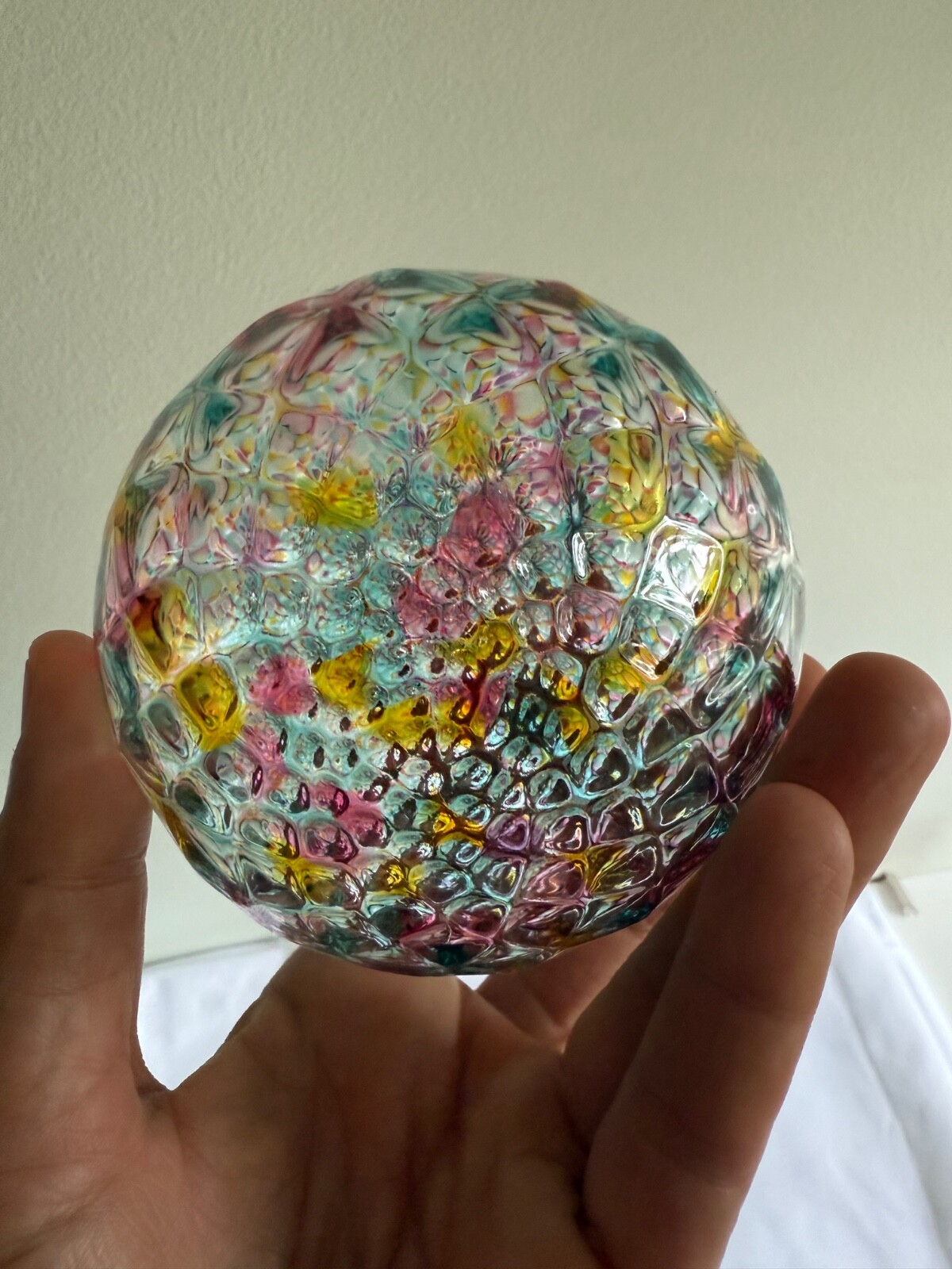 Hand Blown Art Glass Ball approx. 4” Suncatcher Kaleidescope Glass ornament