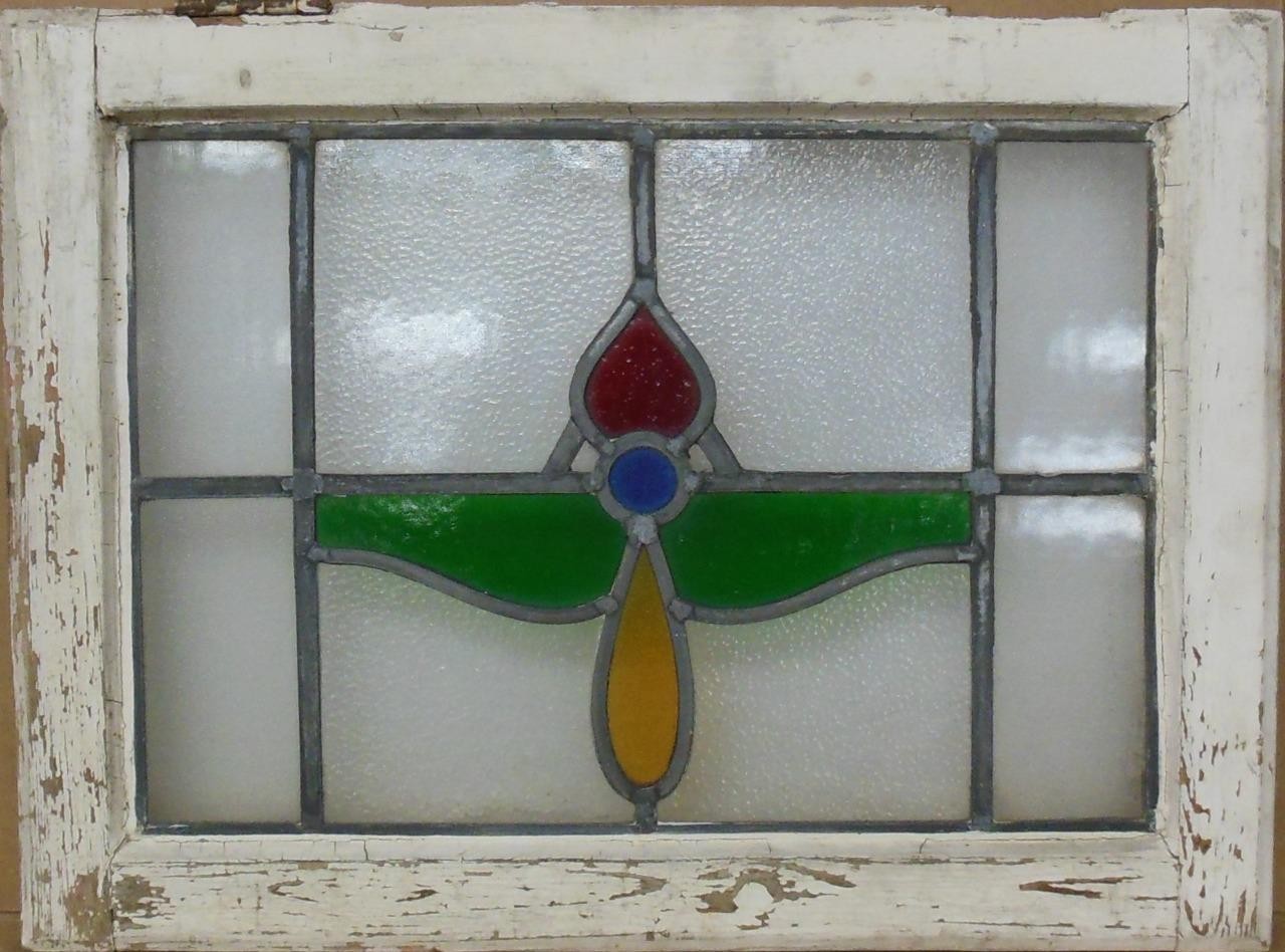 ABSTRACT OLD ENGLISH LEADED STAINED GLASS WINDOW 21.25″ X 15.75″
