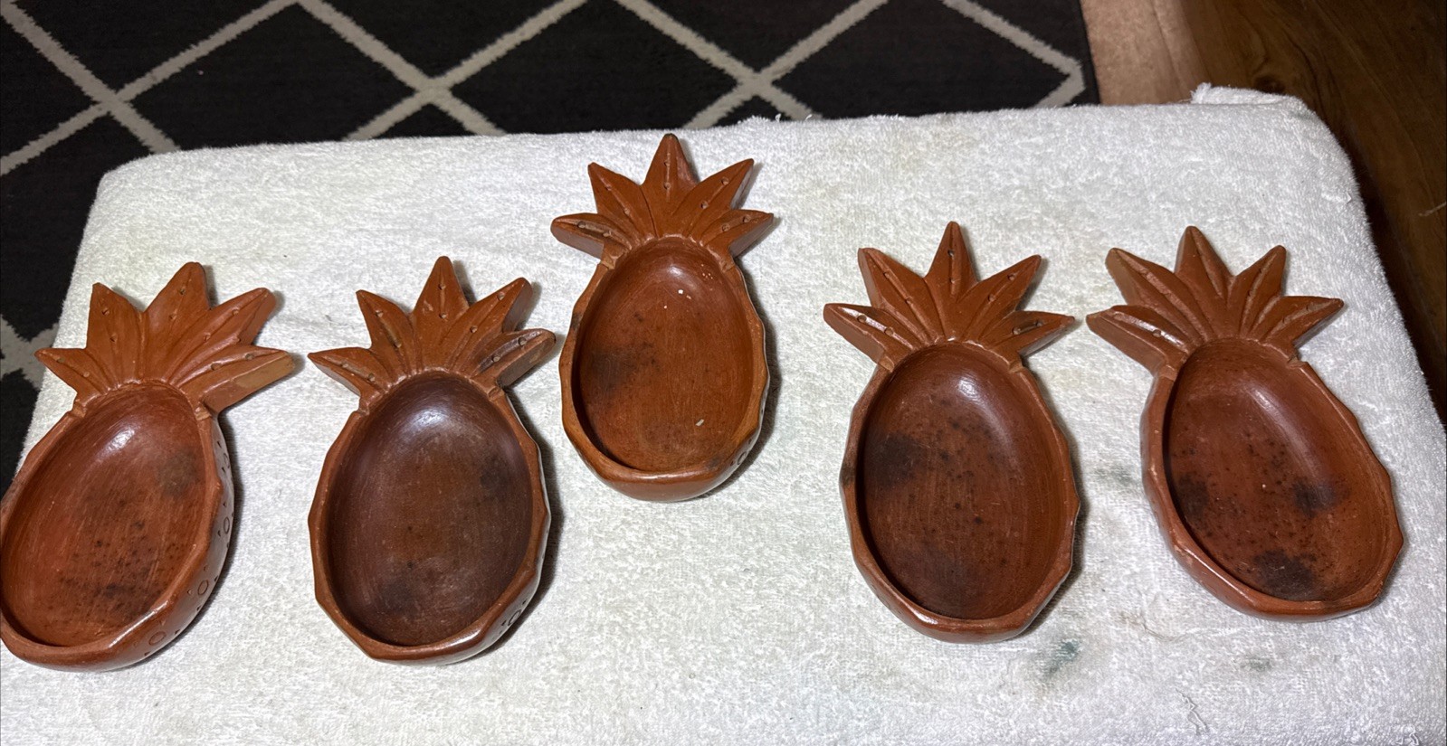 VINTAGE REDWARE PINEAPPLE BOWLS FROM INDONESIA, 8.75”x4.25”x2”,
