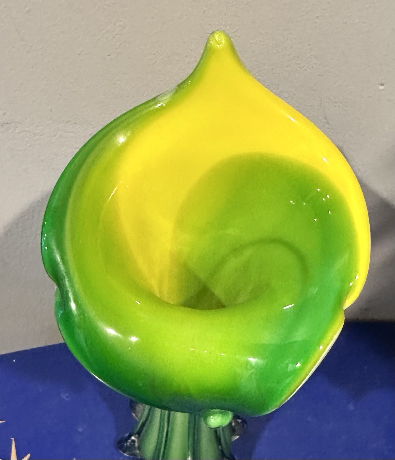 Jack In The Pulpit Blown Glass Vase Calla Lily Yellow Green White 11.5″