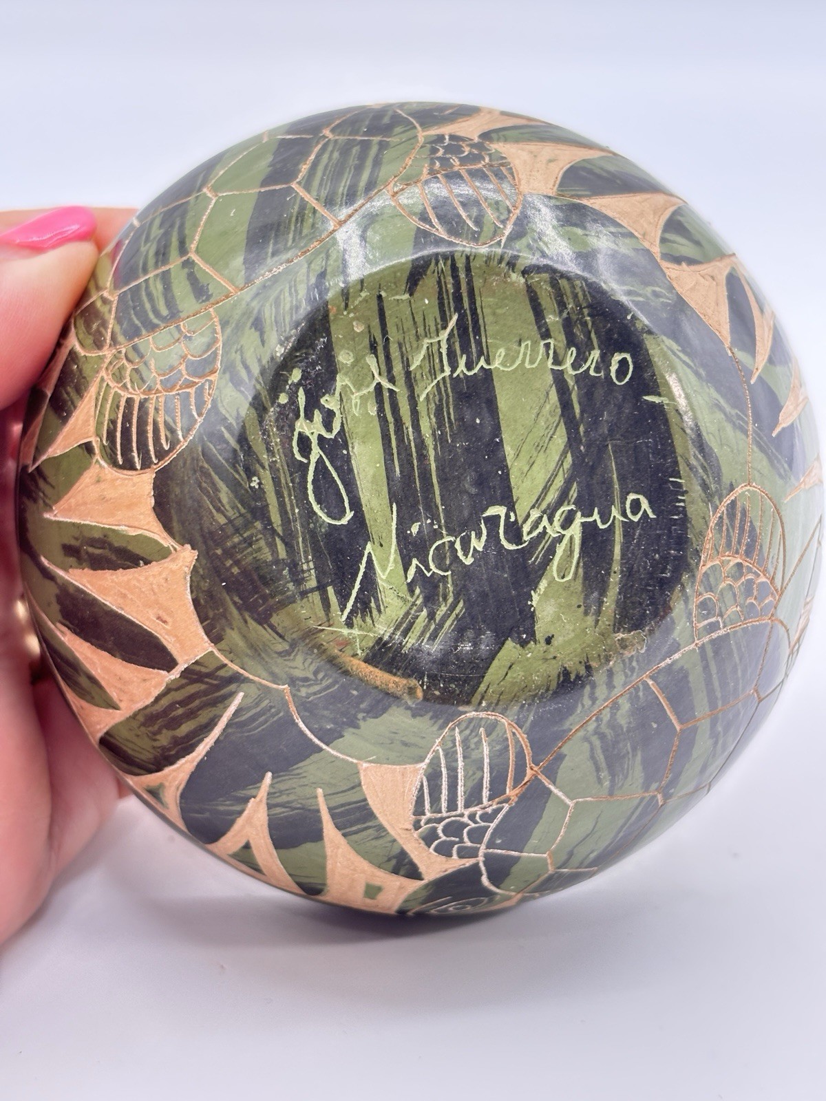 Sea Turtle Trinket Dish Carved Cut Away Design Hand Made + Painted Signed