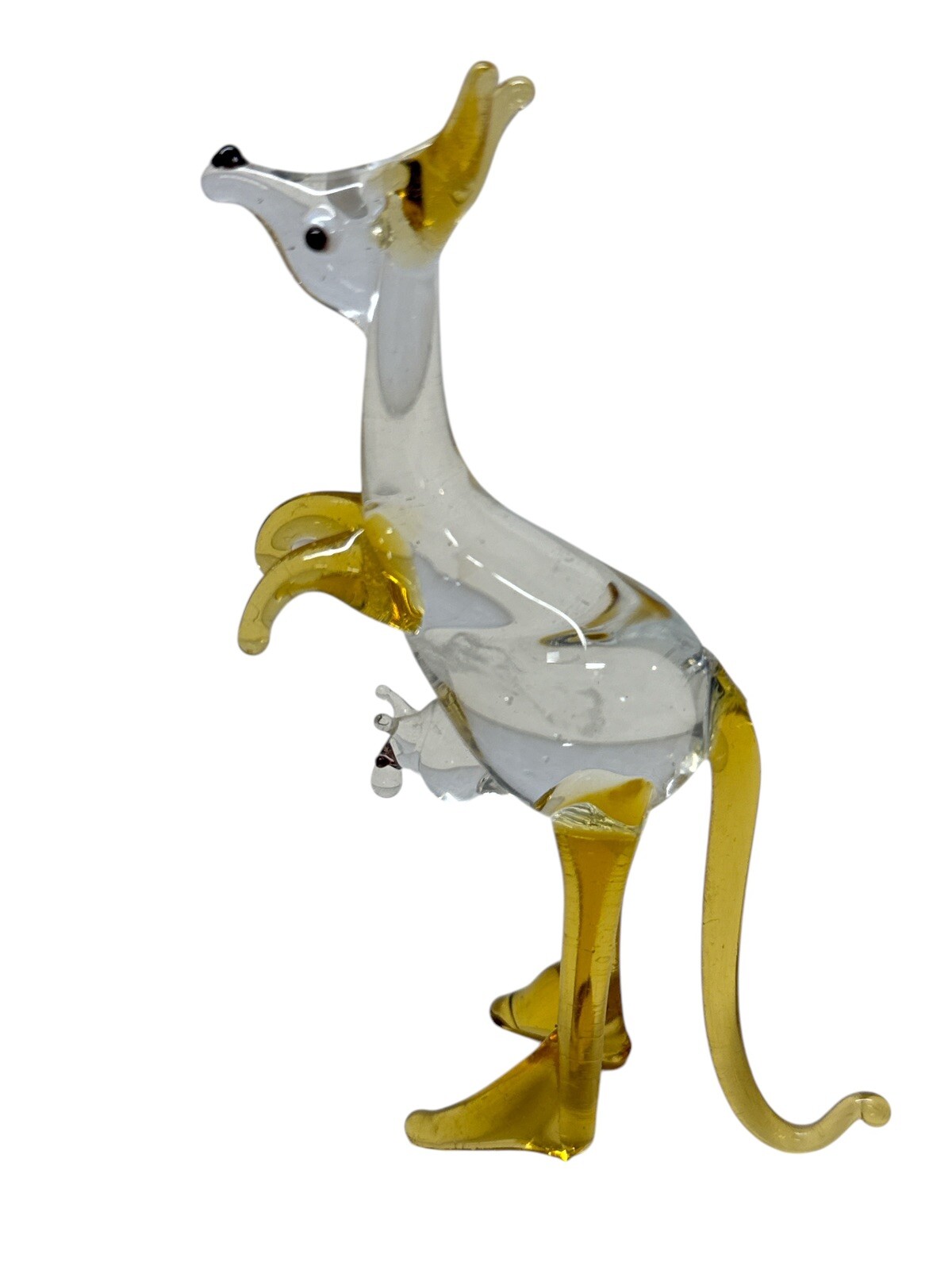 Vintage Art Glass Australian Amber Blown Glass 4 1/8” Tall Kangaroo Figurine