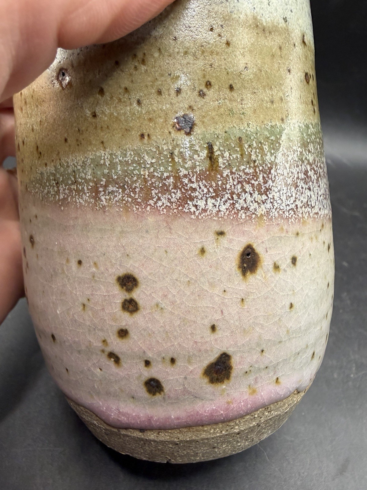 5.5″ Purple Pink Blue Beige Swirl Studio Art Pottery Vase Pot Decor Signed Jar