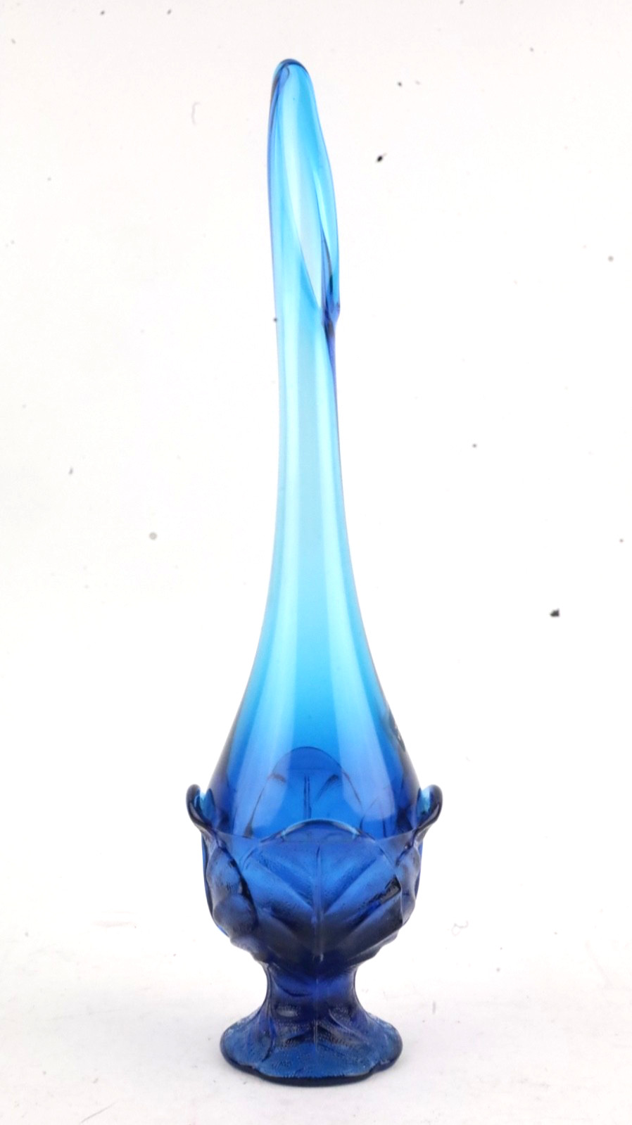 Vintage Viking Glass Blue Cabbage Leaf Swung Vase 15” 1970’s Era