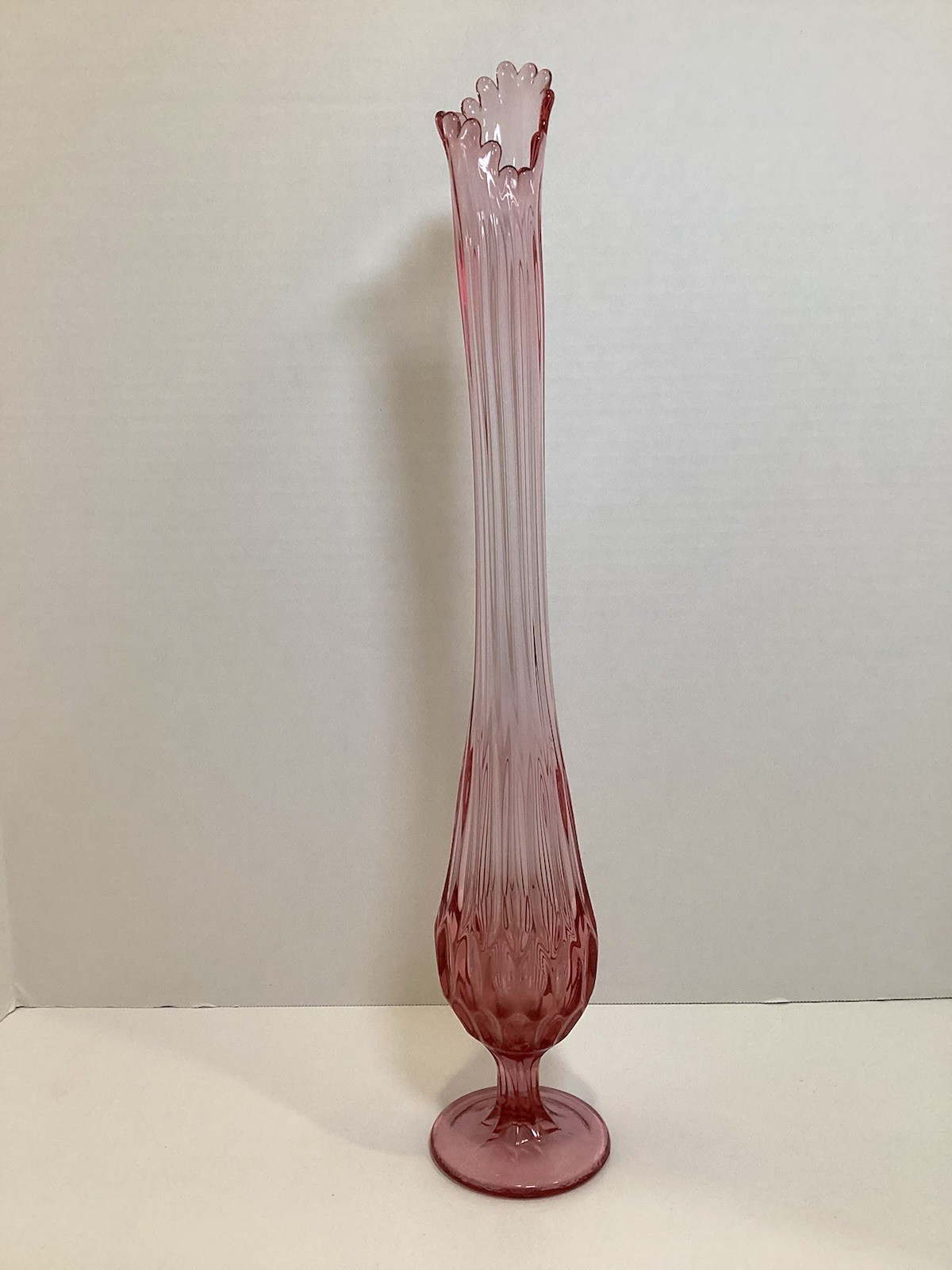 Fenton Colonial Pink Swung Vase Thumbprint Pattern #4453 – 17.5” Tall