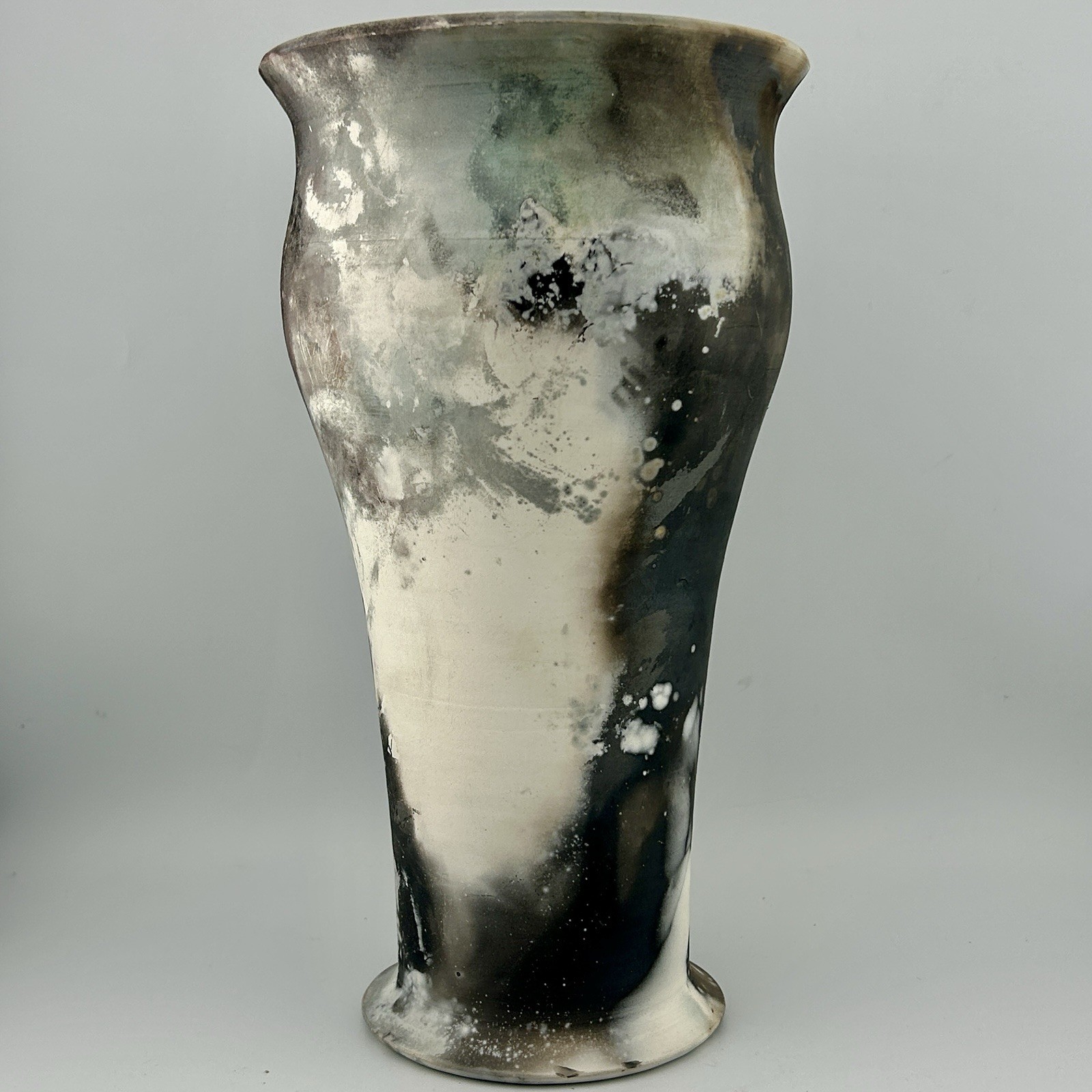American Studio Naked Raku Smoke-Fired Vase incised Vessel Signed VTG