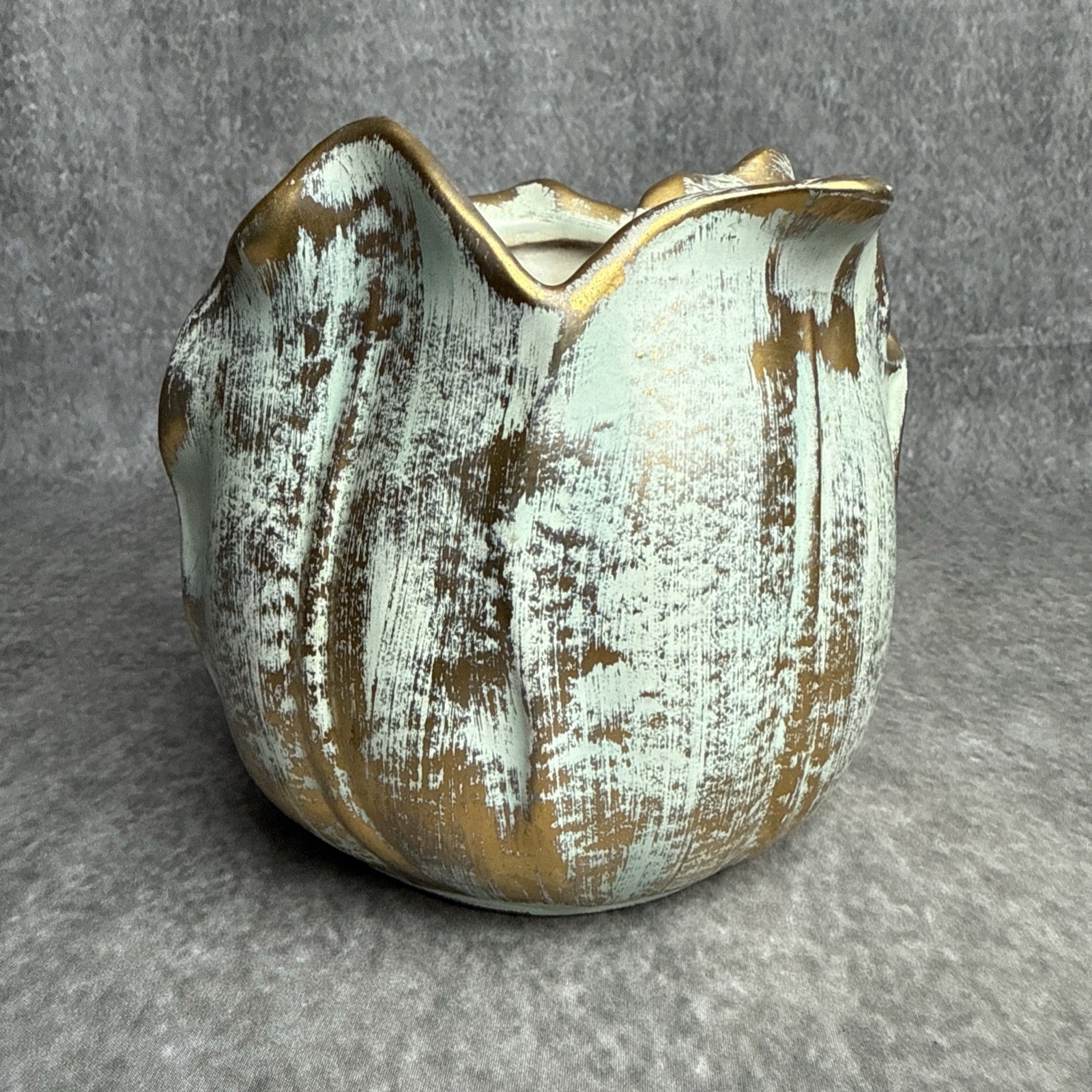 Stangl Pottery 5145 Antique Blue Gold Tulip Vase Made In USA 5 1/2 Inches Tall