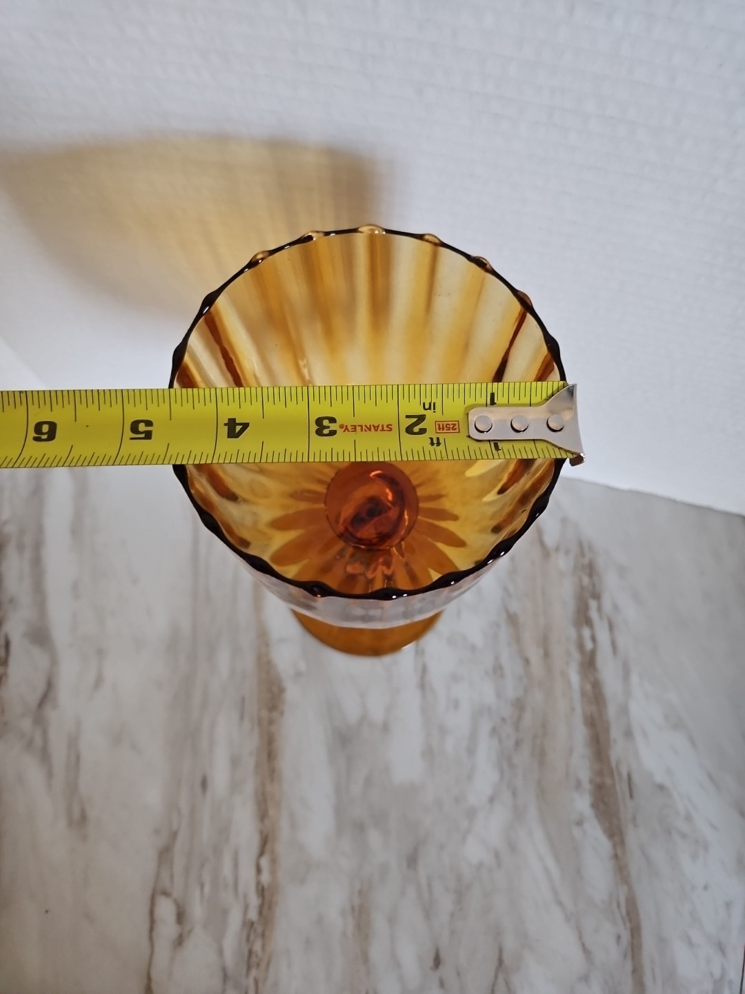 Empoli Art Glass Amber Ribbed Twisted Stem Compote Vase Candy Dish Candle Holder