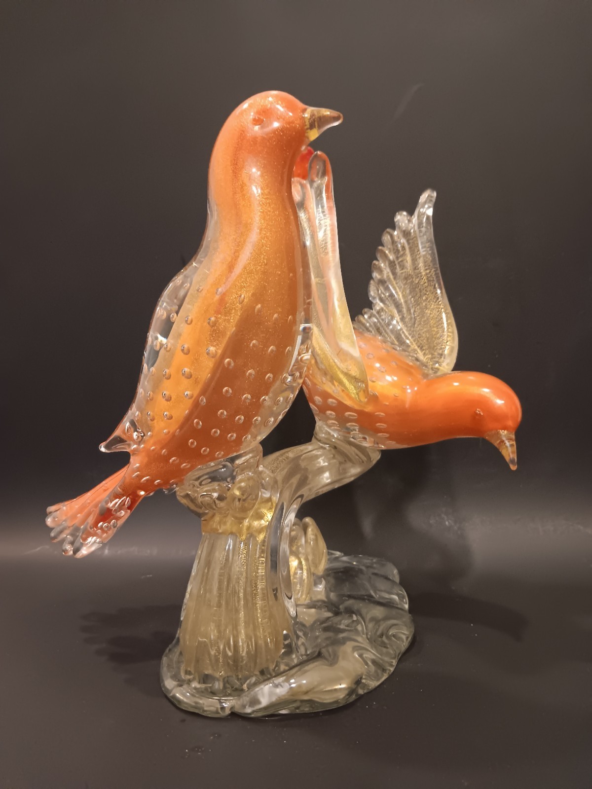 Alfredo Barbini Bird Art Glass Sculpture Figurine Bullicante Gold Flake 10-3/4″