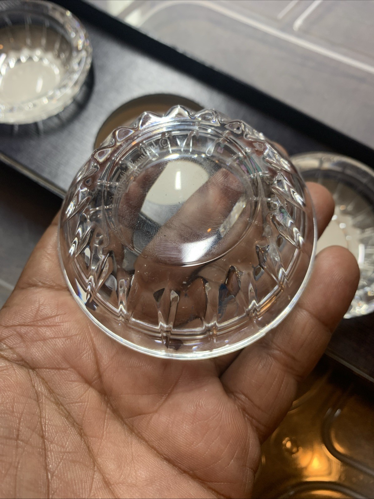 Val St Lambert Crystal Small Ashtrays, Lot of 4, In Box