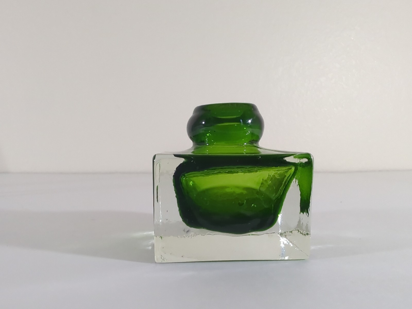 Murano Art Green Glass 2.5″ Square Paperweight Vase Inkwell