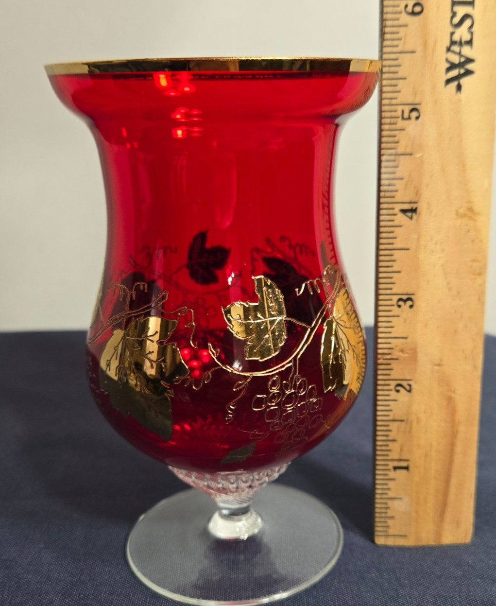 Cranberry Red Crystal Glass w/Gold Leaf Pattern Bohemia Crystal Czech 12oz