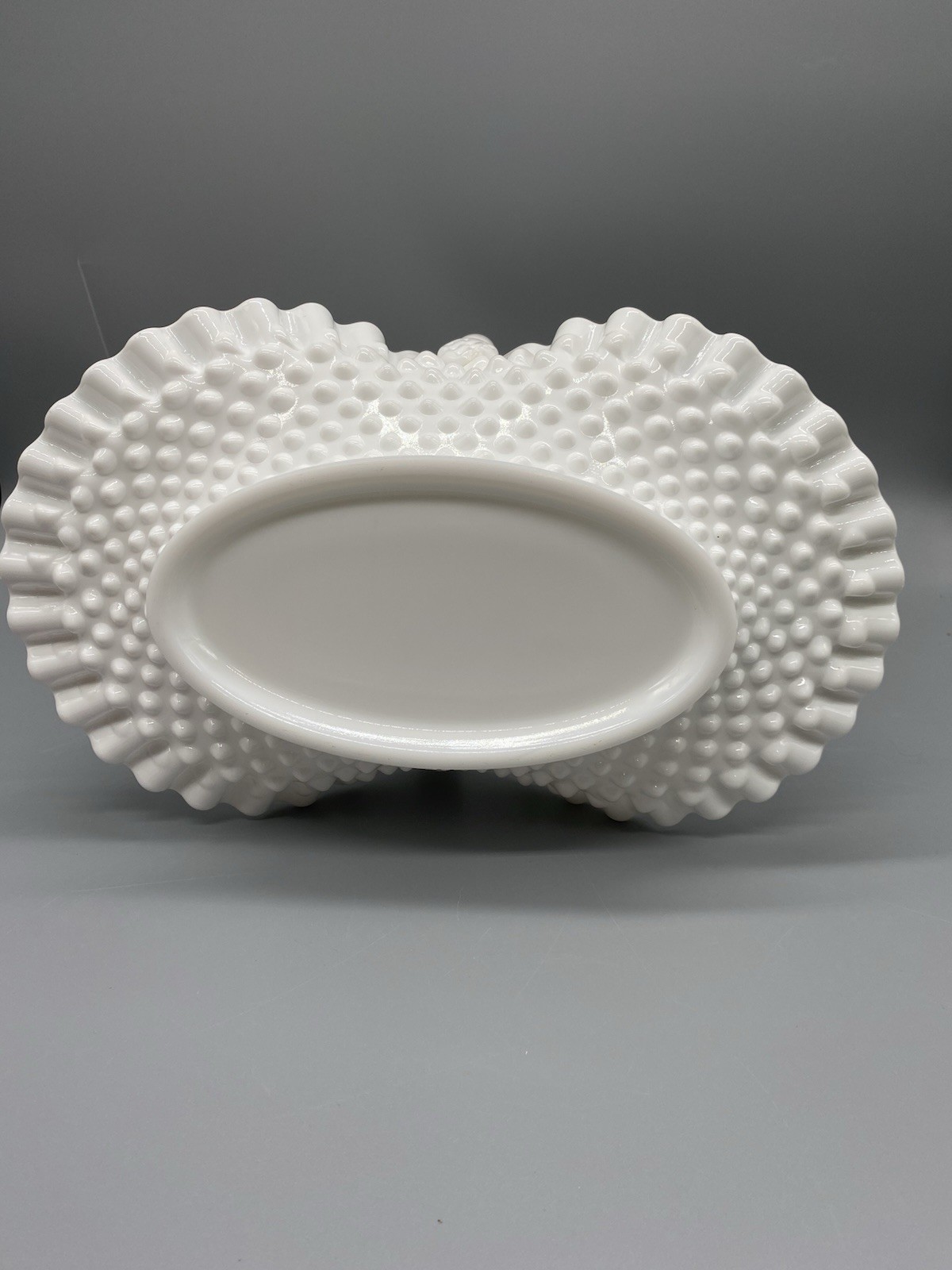 Vintage Fenton 12-1/2″ White Milk Glass Hobnail Basket Wedding Flower Basket
