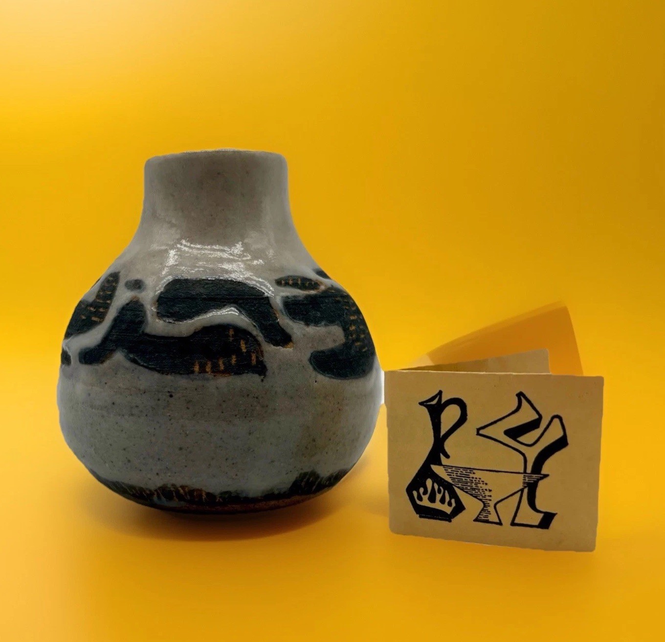 Vintage CANTON Potters Guild Bottleneck Vase Artist Signed HR Art Institute