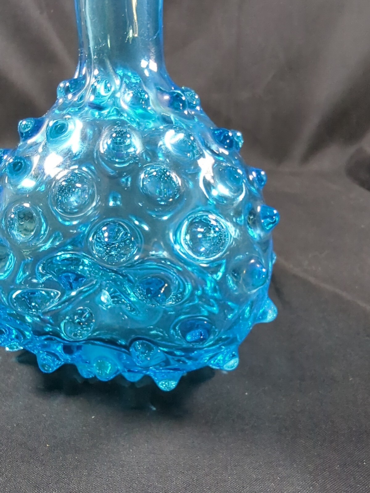 Empoli 1950’s Clear Aqua Blue Hobnail Angular Vase 7.75″ Tall Italy Art Glass