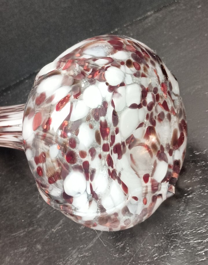 Vintage Blown Art Glass Murrhina Twisted Stretch Vase Crimson White & Clear 14″