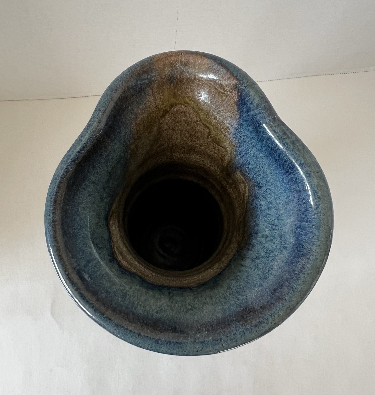 Studio Art Pottery Hand Thrown Ceramic Drip Glazed Vase 11” Artist Signed Blue