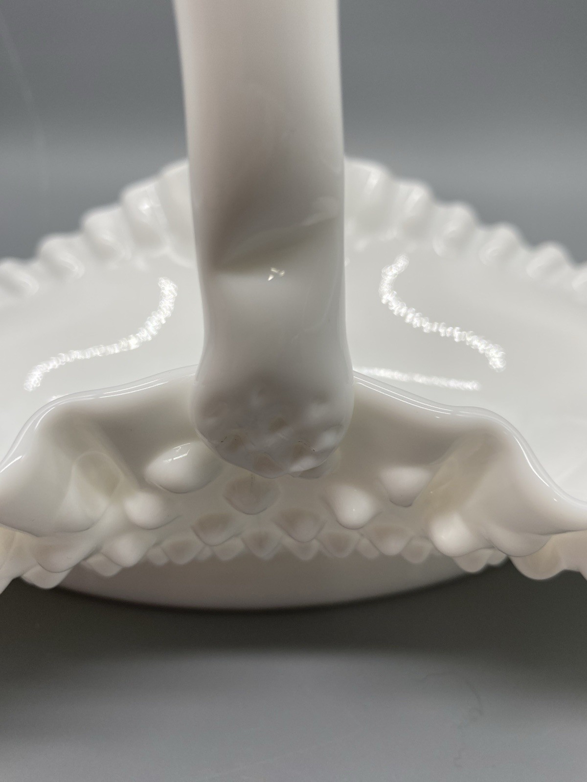 Vintage Fenton 12-1/2″ White Milk Glass Hobnail Basket Wedding Flower Basket