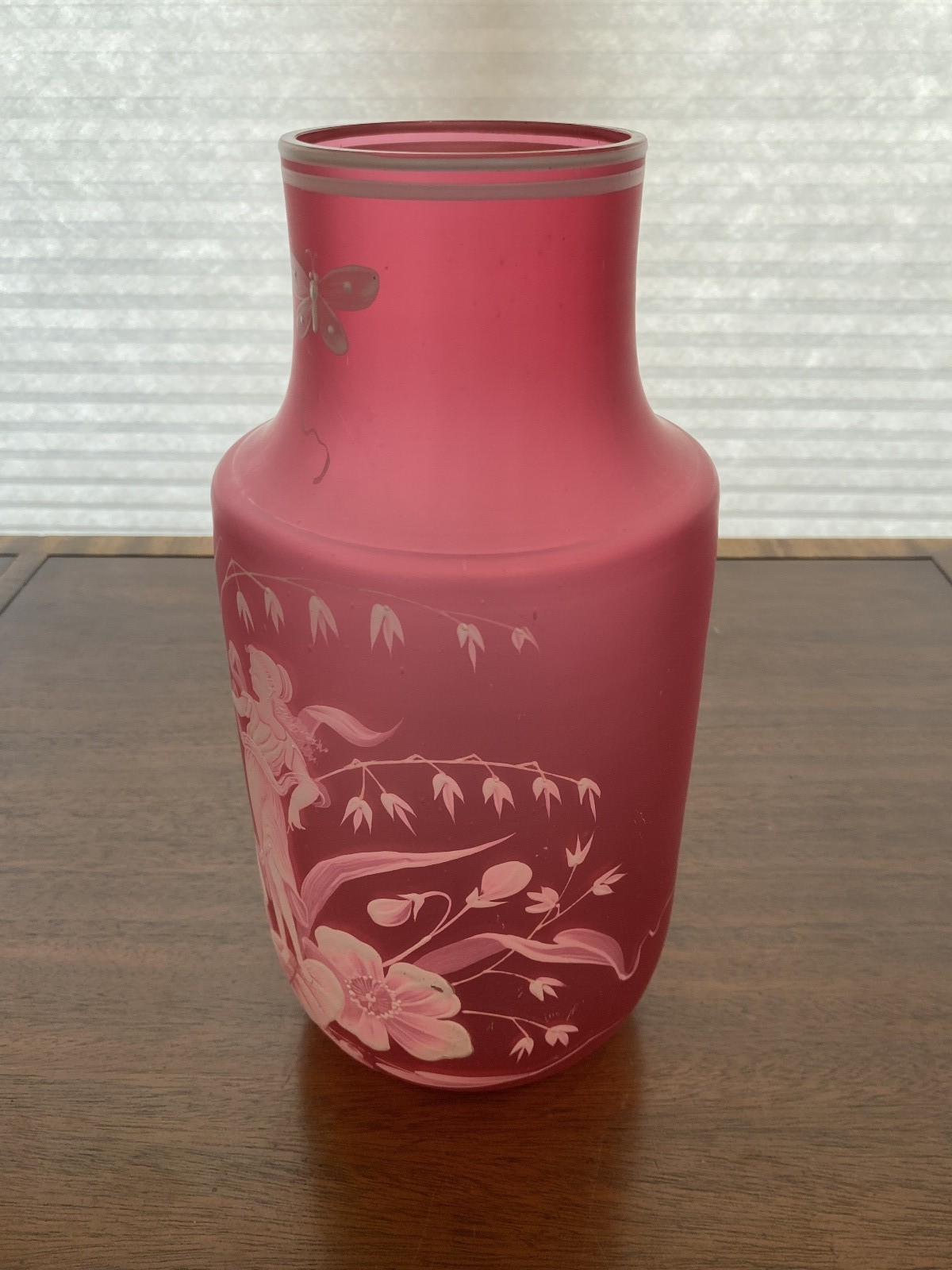 RARE ANTIQUE FLORENTINE ART CAMEO LARGE Cranberry Vase W/Woman In Nature 12.75″H