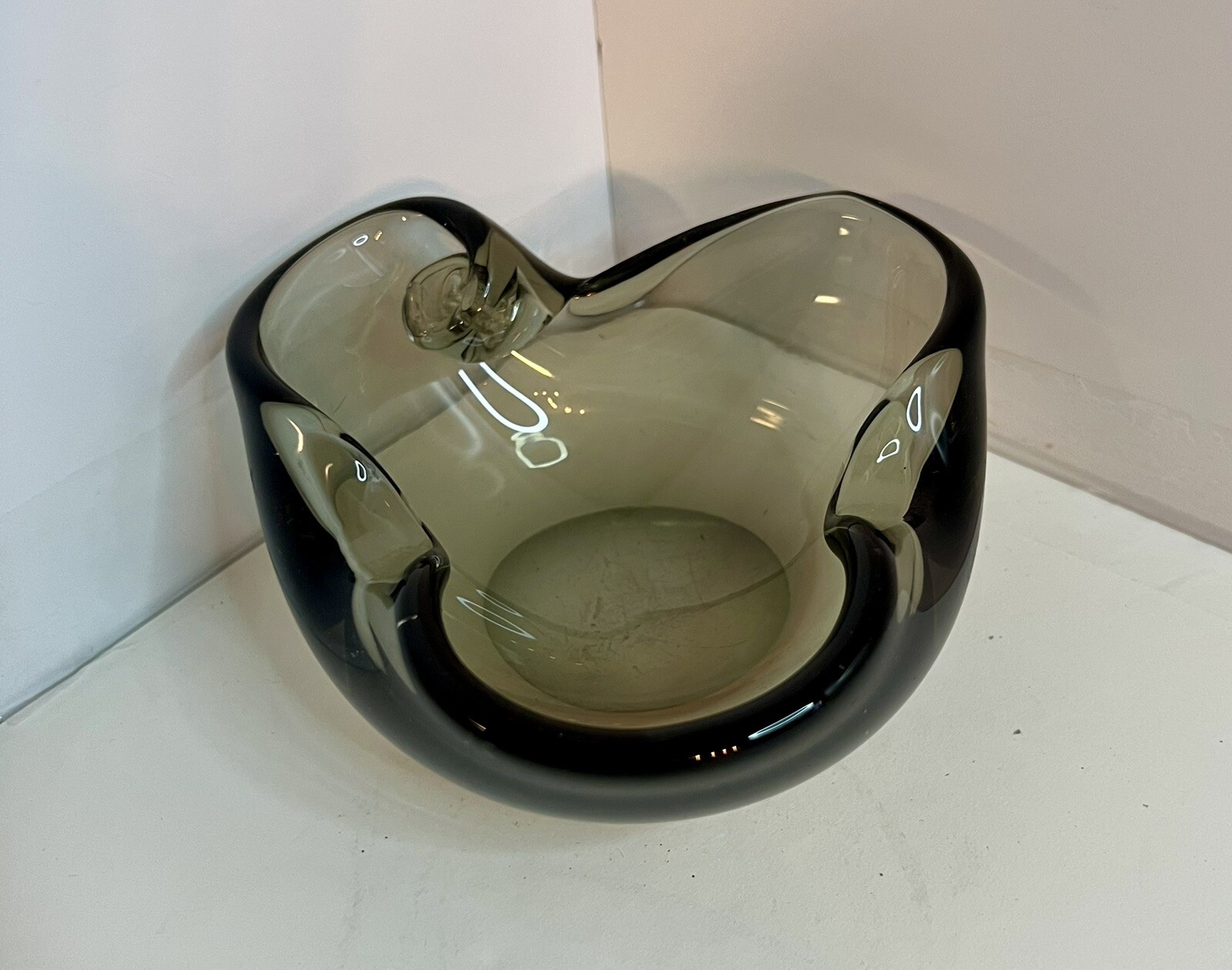 Hand Blown Art glass ashtray Smoke Color Vintage Decorative Piece