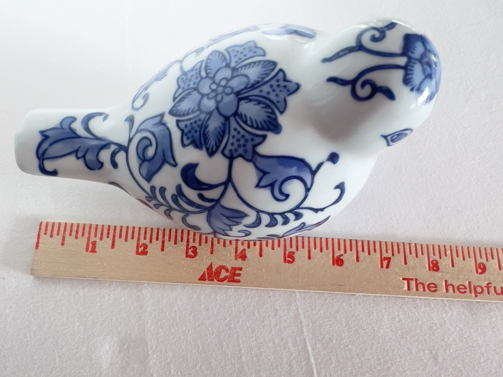 Chinoserie Hand Painted Bird Blue & White Floral Delft Ceramic Decor Figurine