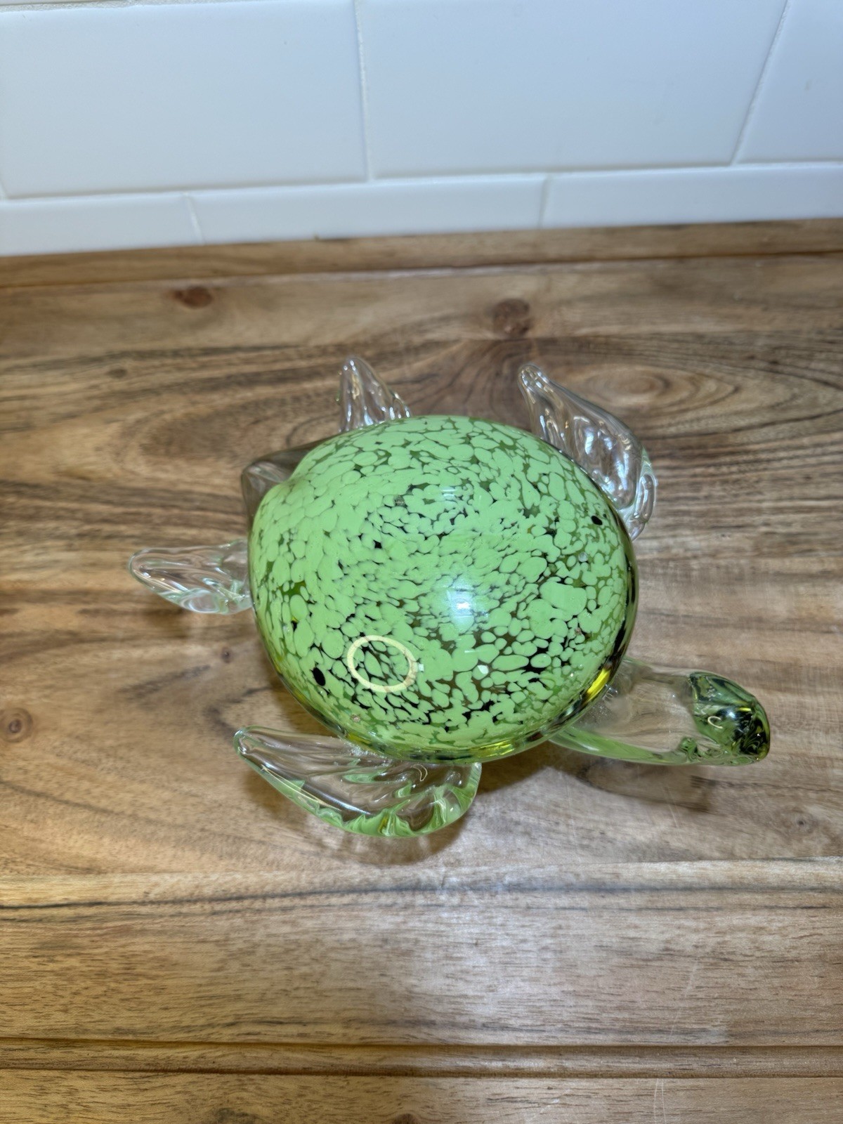 Fifth Ave Crystal Heavy Art Glass Green Sea Turtle 7” Large Heavy Paperweight