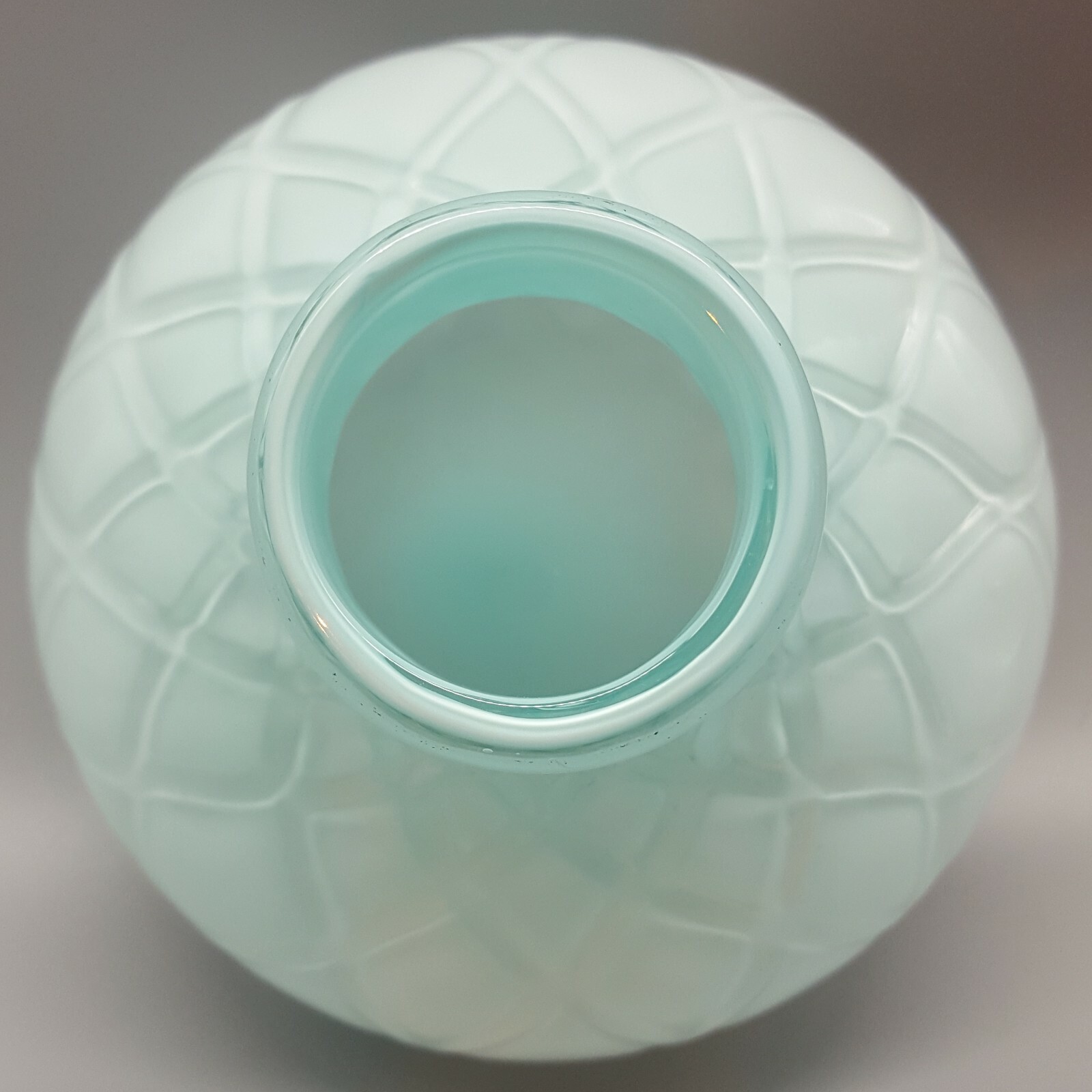Diamond-Quilted Cased Glass Vase Robins Egg Baby Blue, 5.5″ Tall, ~5″ Wide Onion