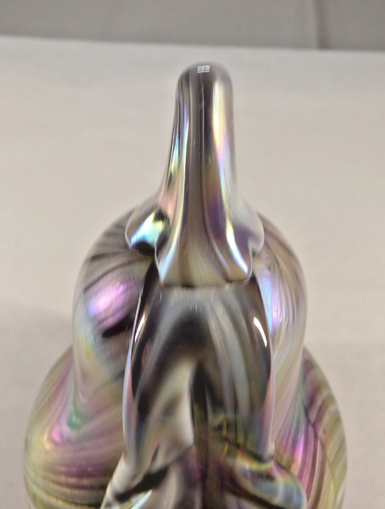 Vintage 1992 Gibson Iridescent Art Glass Pear Paperweight Carnival Swirl Design