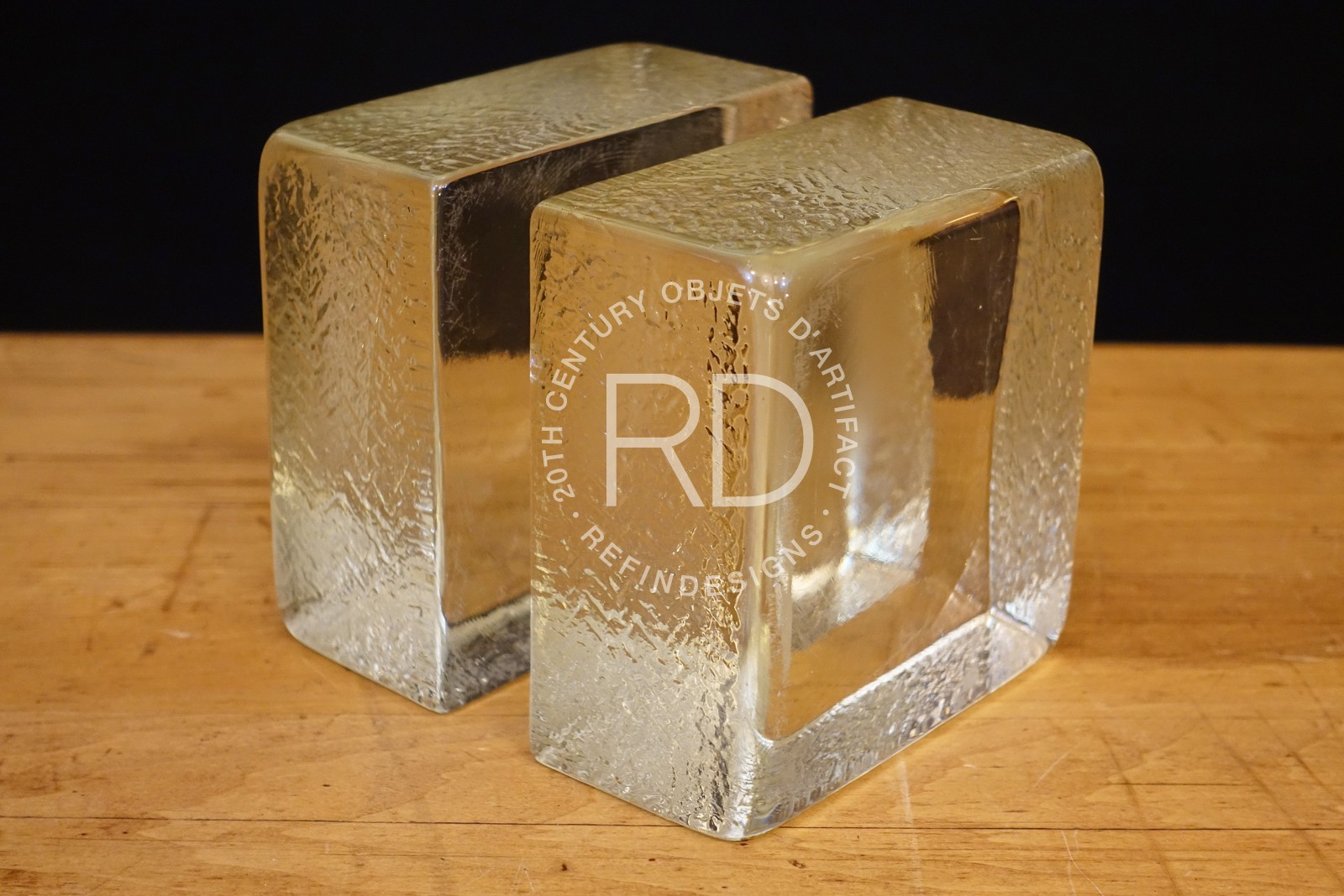 PAIR BLENKO ICE CUBES MID CENTURY MODERN THICK 10 LBS. ART GLASS BOOKENDS 60’s