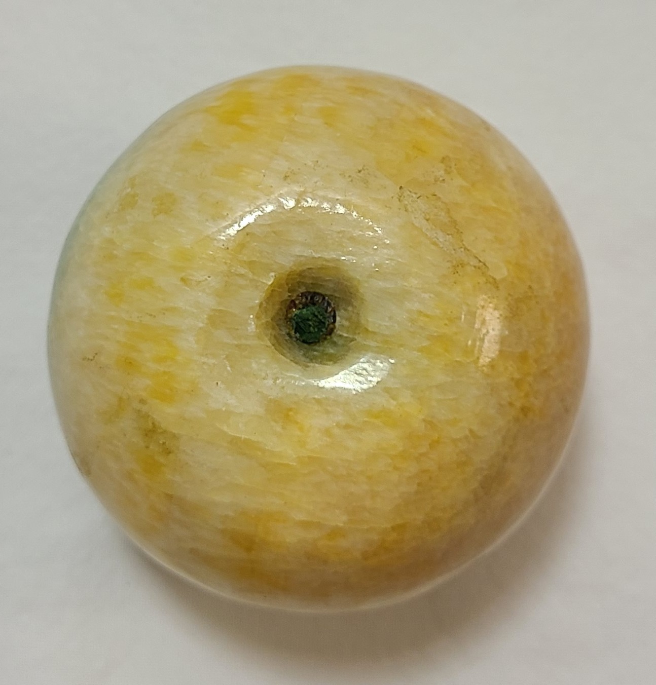 Vintage Carved Stone Apple Fruit Paperweight Polished Green Yellow 2 3/4″