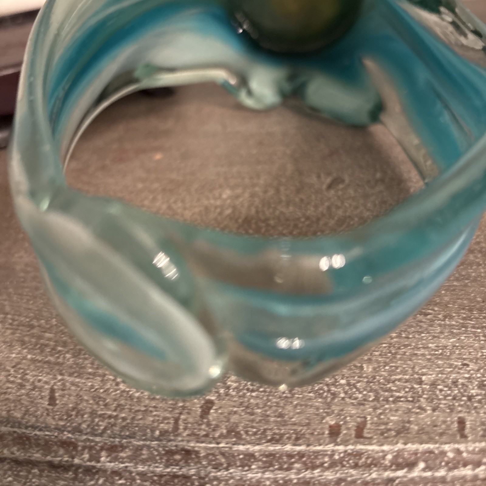 Vintage MCM Green Swirl Art Glass Murano Style Stretch Basket Vase 11.5”