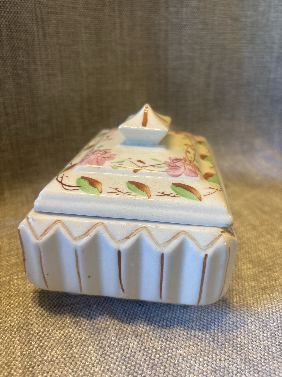 Blue Ridge Rose Step HTF Vintage Sourthern Potteries Footed ornate lidded box