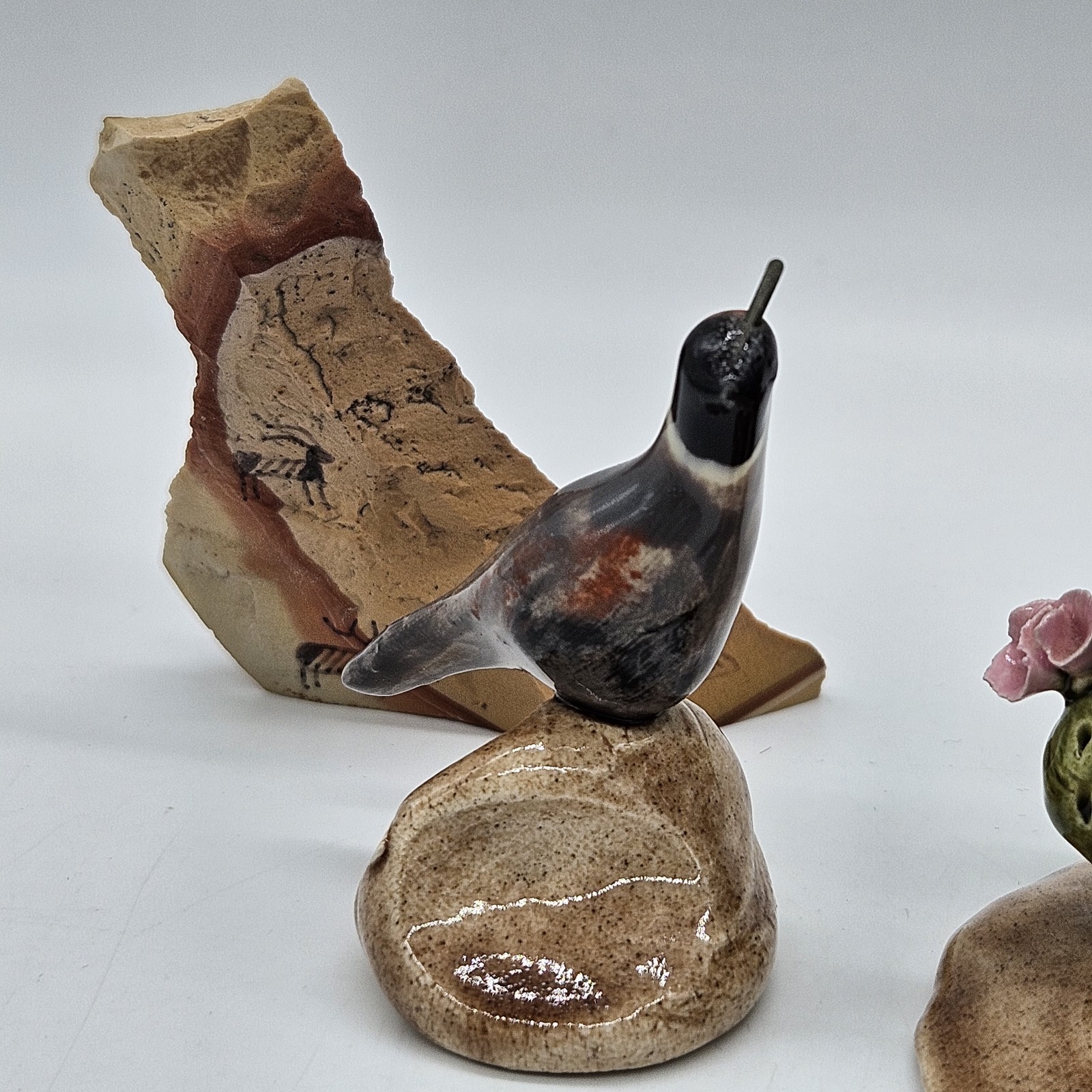 Southwestern Clay Pottery Handmade Figurines Quail Cactus Desert Signed 4 Pieces