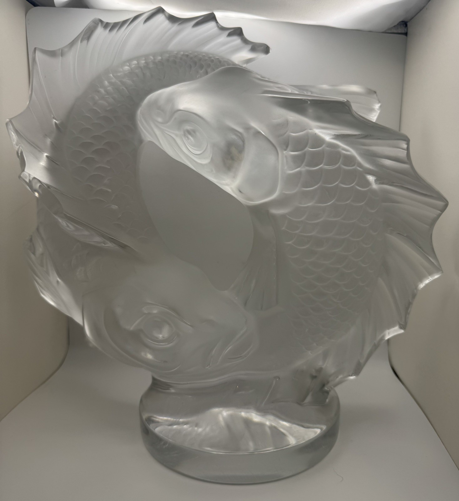Lalique Crystal Large 11” Double Fish Deux Poisson Sculpture signed Excellent